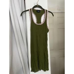 vintage y2k women tank top green pink lace trim size medium Long top 100% cotton